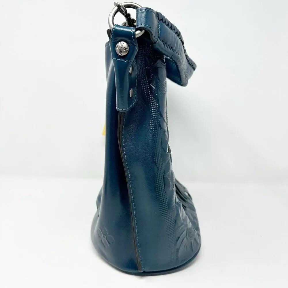 Patricia Nash Otavia Bucket Crossbody Bag Cutout Tooled‎ Tassel Carribean Blue